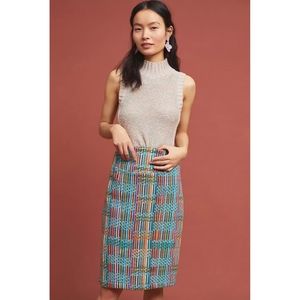 Anthropologie Eva Franco Rainbow Tweed Pencil Skirt Multicolor Woven XS